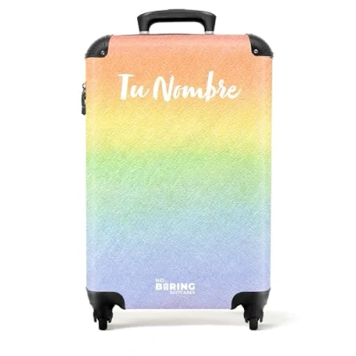 Imagen de NoBoringSuitcases.com Maleta Infantil, Niño, Trolley con Ruedas, Cabina Maletas Cabina, Equipaje de Mano, Personalizada (Arcoíris Pastel Multicolor, 55x40x20 cm)