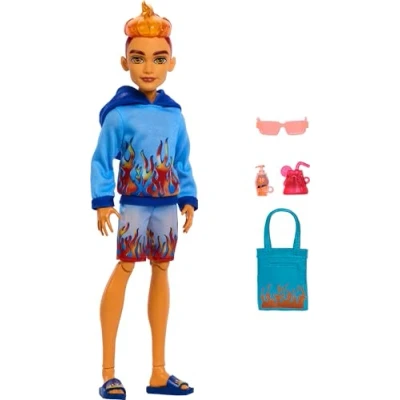 Imagen de Monster High Scare adise Island Heath Burns Doll with Flame Hoodie, Swim Trunks and Beach Accessories Like Sunglasses