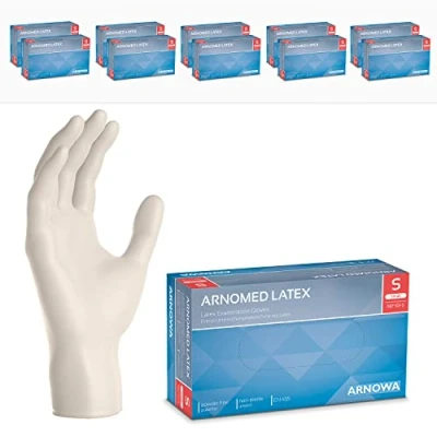 Imagen de ARNOMED guantes de latex talla S, blancos, 1000 unidades/caja, sin polvo, desechables, XS, M, L y XL, caja desechables