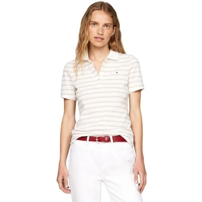 Imagen de Tommy Hilfiger 1985 SLIM Stripe Polo, Mujer, Talla: XL, Ecru/classic beige