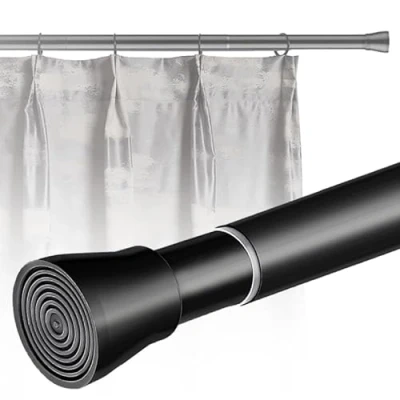 Imagen de Barras Cortinas Extensibles Barra De Cortina Sin Taladrar Ducha Fácil Montaje Extensible Para Cocina Baño Armario y Ventana (Negro 65 85cm，Φ25mm)