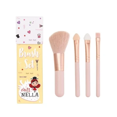 Imagen de Miss Nella Juego de brochas maquillaje para niños, 4 pinceles rosas tamaño infantil, 2 aplicadores sombra ojos, cepillo rubor, mezcla, perfecto manos pequeñas
