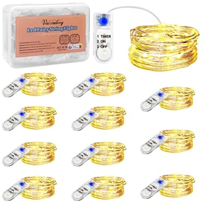 Imagen de Vacoulery Cadena de Luces con Pilas, 2M 20 LEDs Micro Cobre Temporizador, Guirnaldas Decorativas para Navidad, Fiesta,Hogar(Blanco cálido)