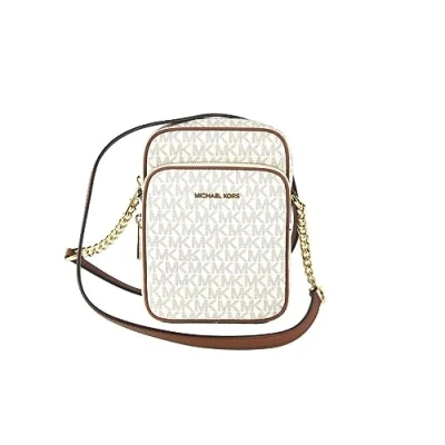 Imagen de Michael Kors Jet Set Travel Signature Bolsa bandolera de viaje PVC con logotipo mediano, Vainilla, Medium