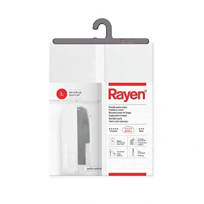 Imagen de Rayen Funda de ropa para armario. traje percha con cremallera. Cubre vestido resistente al polvo, humedad y polillas. 60 x 150 cm. Blanco/Translúcido