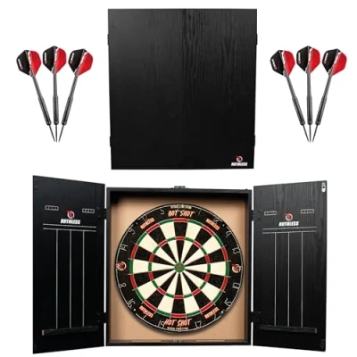 Imagen de Ruthless Home Darts Centre Centro completo de dardos para el hogar, incluye gabinete, diana y 2 juegos (CAB518)