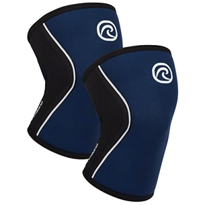 Imagen de Rehband rodillera vendaje fuerza sport, para Cross Fit &amp; entrenamiento pesado fabricada en neopreno de 5 mm, muchos colores y tallas, Color:Azul Marino 1 Par, Talla:L