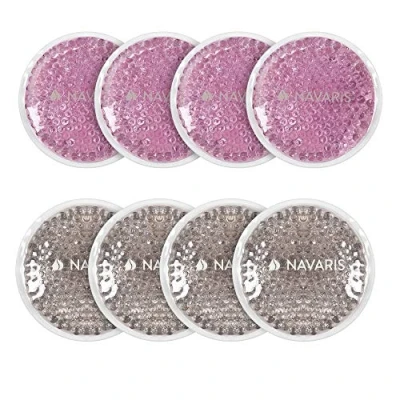 Imagen de Navaris 8x Compresa de gel frío calor Set almohadillas para calentar en microondas y enfriar congelador Bolsas reutilizables Rosa gris