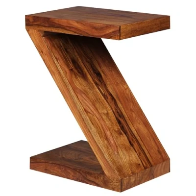 Imagen de FineBuy Mesa Auxiliar Forma de Z Moderna 44x30x59 cm Madera Maciza Sheesham Lateral para Salón Mesita Café Pequeña Sofá