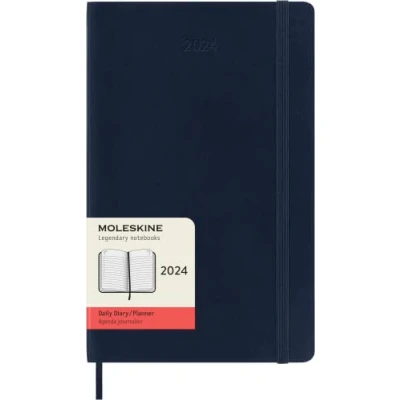 Imagen de Moleskine Agenda Diaria 12 Meses 2024, Formato Large 13x21, Tapa Suave y Cierre Elástico, Color Azul Zafiro