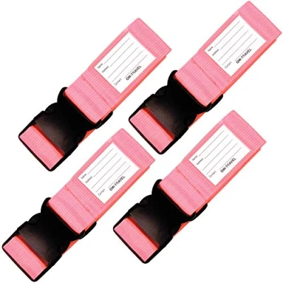 Imagen de OW Travel Correas para Maletas Seguridad Maleta Resistentes de Equipaje con Etiqueta Correa Accesorios Viaje Cinta Maleta(4 Rosado)