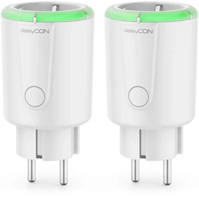 Imagen de deleyCON 2X Temporizador Digital Función de Cuenta Atrás con Enchufe 15 a 75 Minutos Tiempo Conmutación máx. 1800W Protección Contacto para Interiores Blanco