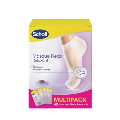 Imagen de Scholl Juego de 4 máscaras para pies relajantes, lavanda pieles secas, cuidado los pies, pares 2 calcetines