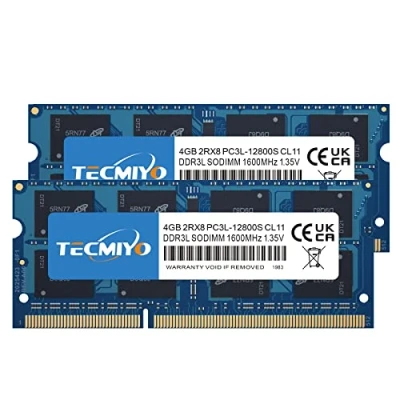 Imagen de TECMIYO 8GB Kit (2x4GB) PC3L 12800S DDR3 1600MHZ Sodimm DDR3L 1600 PC3 12800 CL11 1.35V/1.5V 204Pin Non ECC Unbuffered Laptop Memory RAM Module Upgrade