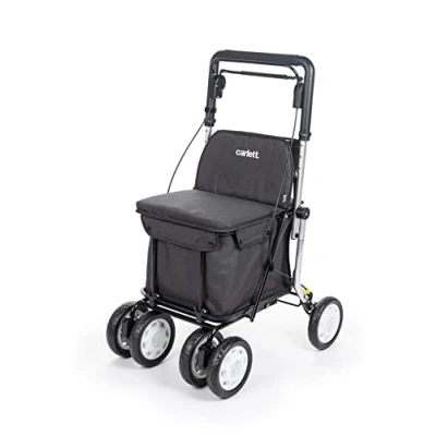 Imagen de Carlett Carro de la Compra y Andador con Asiento para Ancianos Producto Médico Clase I Homologado, Carrito 4 Ruedas Plegable, Bolsa Extraíble 36L/15kg Modelo Assist, Color Negro