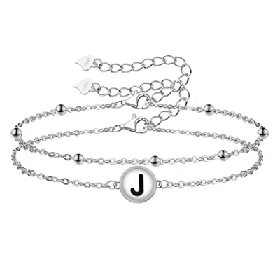 Imagen de J.MUEN Pulseras con Letra Inicial de plata ley 925,Pulsera Mujer Ajustable en Capas,para Mujeres Niñas Amistad Originales Personalizada Joyería
