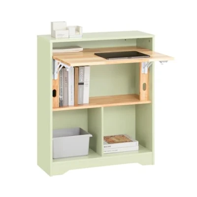 Imagen de SoBuy Mesa Escritorio Plegable para Computadora con 3 Estantes de Almacenamiento Trabajo Verde 70x54x85cm FWT104 GR ES