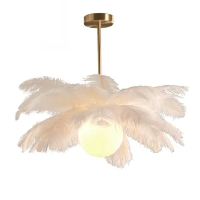 Imagen de GUANSHAN lámpara colgante de plumas avestruz blanca, techo plumas, techo, accesorio iluminación para dormitorio, sala estar