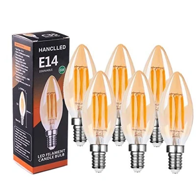 Imagen de Bombillas LED Vela E14 Regulable 6W, HANCLLED C35 Vintage Edison Decorativas Lampara Retro Bombilla Filamento luz calida 60W El ahorro de energía Reemplazo [Paquete 6]