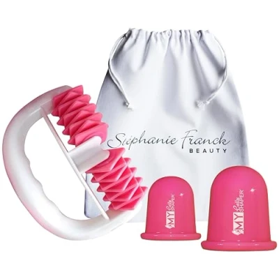 Imagen de Stephanie Franck Beauty Pack Reafirmante N1 incluye 1 masajeador My Body Shaper, 2 ventosas Cellu Shaper (5,5cm y 7cm) bolsa de algodón rosa
