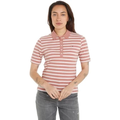 Imagen de Tommy Hilfiger Polo de Manga Corta para Mujer 1985 Pique Stripe Regular Fit, Multicolor (Breton Stp/ Teaberry/ Ecru), XL