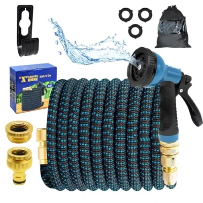 Imagen de X COTEC Manguera Jardin, Extensible 15m, Mangeras Jardineria Flexible con 3/4&quot;,1/2&quot; Conector, de Jardín Pistola Rociadora 10 Funciones, Riego, para