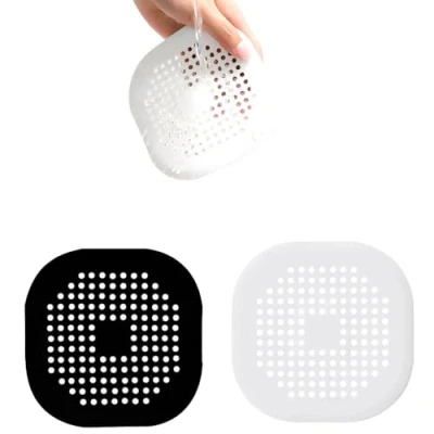 Imagen de Silicona Protector de Drenaje y Desagüe, 2 Pcs Coladores con Ventosas Fuertes para Ducha Filtro Fregadero, Cocina, Baño (Negro Blanco)