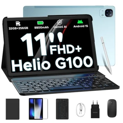 Imagen de DOOGEE Tab E3 Tablet 11 Pulgadas, 32GB RAM+ 256GB ROM/TF 2TB Android 15 con Teclado y lápiz, Helio G100, Tablets 4G Dual SIM+WiFi 5G, 8800mAh/Gemini AI/13MP+5MP/GPS/OTG/Face ID/Doble Altavoces