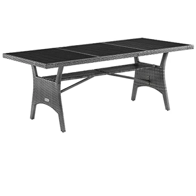 Imagen de CASARIA Mesa para Jardín Comedor 190x90x74cm Mueble Terraza Tablero WPC con Repisa Mesas Exterior Gris