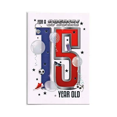 Imagen de Tarjeta de cumpleaños para 15 (15) años edad niño poste primera clase gratis (Reino Unido)