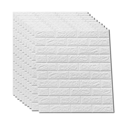 Imagen de Paneles de pared 3D autoadhesivos, aspecto piedra, papel pintado, resistente al agua, ladrillo, vinilo adhesivo pared, PVC, 77 cm x 70 cm, 10 unidades, color blanco