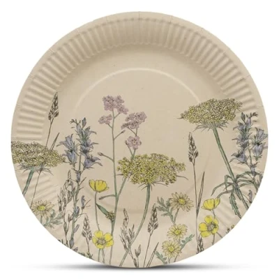 Imagen de Talking Tables Platos florales de papel reciclado Vajilla desechable ecológica para primavera, Pascua, cumpleaños, día la madre, paquete 12, 23 cm, azul, verde