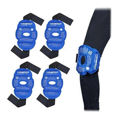 Imagen de Relaxdays Bolsa Gel Rodilla, Set 4, Reutilizables, Refrigerantes, Compresas Frío Calor con Cierre Adhesivo, Azul, 16 x 23,5 1 cm