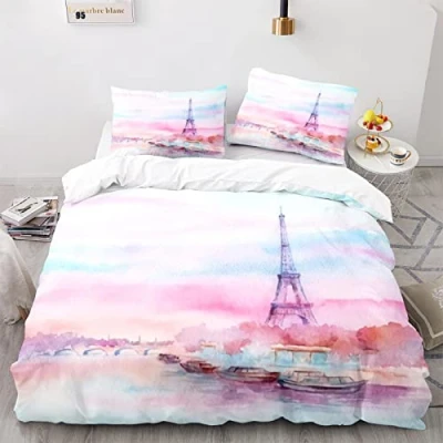 Imagen de BluvLy Microfibra Funda Nordica 150 + 2 Fundas De Almohada 40X75 Paris Torre Eiffel Cómodo Y Duradero 220X240Cm