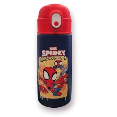 Imagen de Seven Botella térmica SPIDER MAN, azul rojo para niños con pajita 460 ml guardería Spiderman Escuela primaria Acero inoxidable, mantenimiento de temperatura hasta 24 h