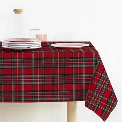 Imagen de Lovely Home mantel navideño de Navidad rectangular tela teñida hilo Lurex Tartán fabricado en Italia, estampado escocés (140 x 180 cm, rojo)