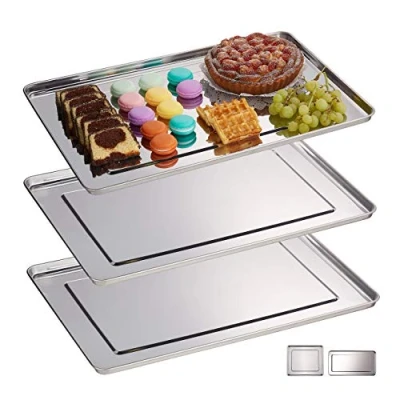 Imagen de Relaxdays 10030060_60 Bandejas para Servir, Set de 3, Acero Inoxidable, Plato Quesos, Embutidos, Apto Lavavajillas, 48x33cm