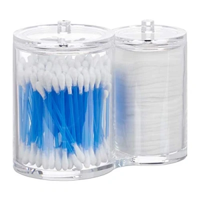 Imagen de Relaxdays Set de 2 Cajas acrílicas para bastoncillos, Discos algodón, Redondos, con Tapa, Transparente, 12 x 15 8,5 cm,