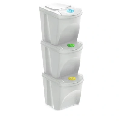 Imagen de Set de 3 cubos basura KEDEN SORTIBOX papelera reciclaje, blanco roto, volumen 3x25L