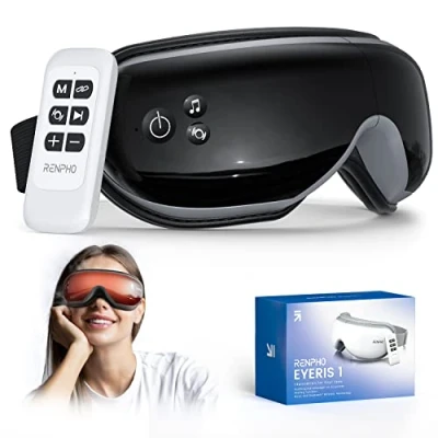 Imagen de RENPHO Eyeris 1 Masajeador de ojos con control remoto y calor, compresión Bluetooth Música Máscara Recargable calefacción para relajar la tensión ocular Ojeras