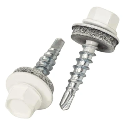Imagen de SKIR&#039;CO (25 piezas) tornillos para techos, cabeza hexagonal, autoperforantes pintados de 4,8 x 25 mm con arandelas EPDM (blanco puro RAL 9010)