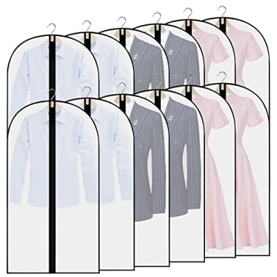 Imagen de 12pcs Fundas de Ropa, Bolsa Traje Transparente Bolsas Ropa Cremallera Cubiertas la A Prueba Polvo Impermeables y con Humedad para Trajes, Vestidos, Camisas (Negro)