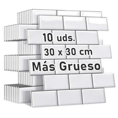 Imagen de Yoillione Azulejos Adhesivos Cocina Baldosas: Gruesas Pegatinas Adhesivas para Pared Blanco 3D Papel Vinilo