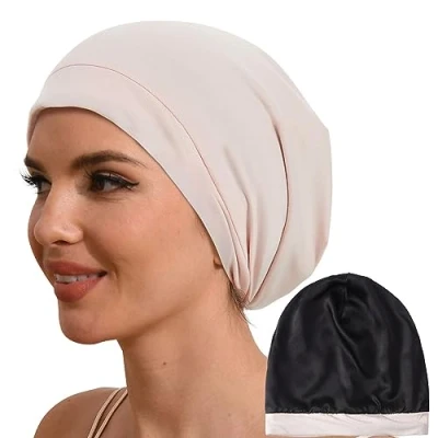 Imagen de Hat Hut gorro de dormir 100% seda morera con forro pura para cabello rizado, dormir, holgado seda, rosa, Talla única