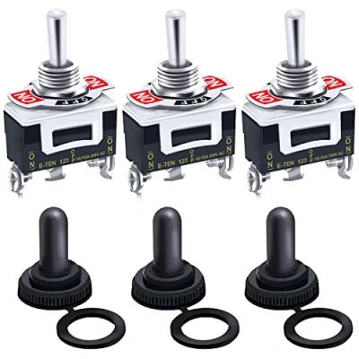 Imagen de mxuteuk 3 piezas interruptor de palanca momentáneo basculante resistente 20A 125V SPDT posiciones pines (ON) Off con tapa impermeable murciélago metal Ten 123 3mz B123