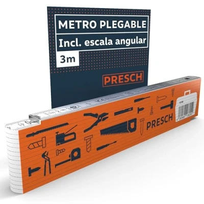 Imagen de Presch Metro plegable de 3 metros con escala ángulo Madera Naranja Números grandes y altamente legibles Encaje preciso madera, plegable, carpintero