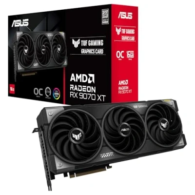 Imagen de ASUS TUF Gaming Radeon RX 9070 XT OC Edition 16GB GDDR6, Tarjeta gráfica (PCIe 5.0, HDMI/DP 2.1, 3.125 Ranuras, Grado Militar, Revestimiento PCB, Ventiladores axial Tech)