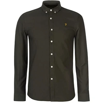 Imagen de Farah Camisa Oxford de algodón Ajustada Brewer, Hojas Perennes, L para Hombre