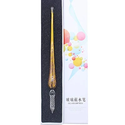 Imagen de SIPLIV hecho a mano de vidrio dip pluma vintage cristal firma cristalina signo regalo caligráfica amarillo