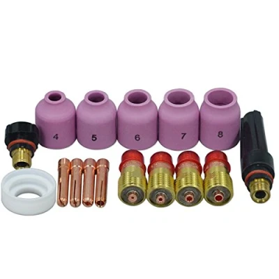 Imagen de RIVERWELD TIG Achaparrado Lente de gas 17GL332 2.4 mm 10n24s 53n61s D12.50 kit Adaptar DB SR WP 17 18 26 Torch soldadura 16 piezas